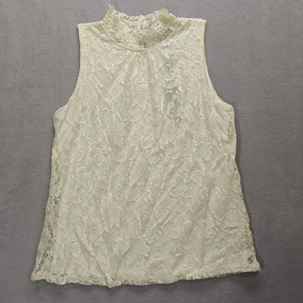 Cable & Gauge Floral Lace Blouse Medium Mock‎ Neck Romantic Cottagecore Coquette
